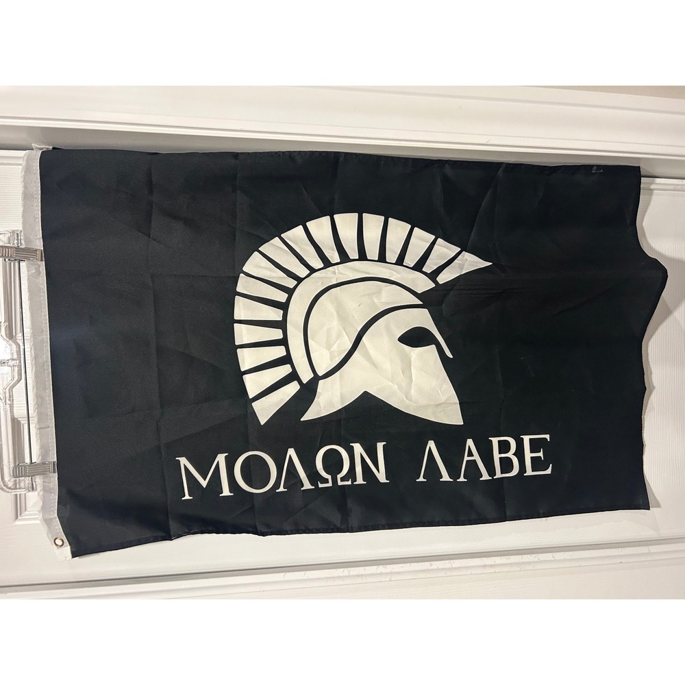 Molon Labe Spartan Helmet Flag Black White 3x5 Banner Greek Warrior Decor